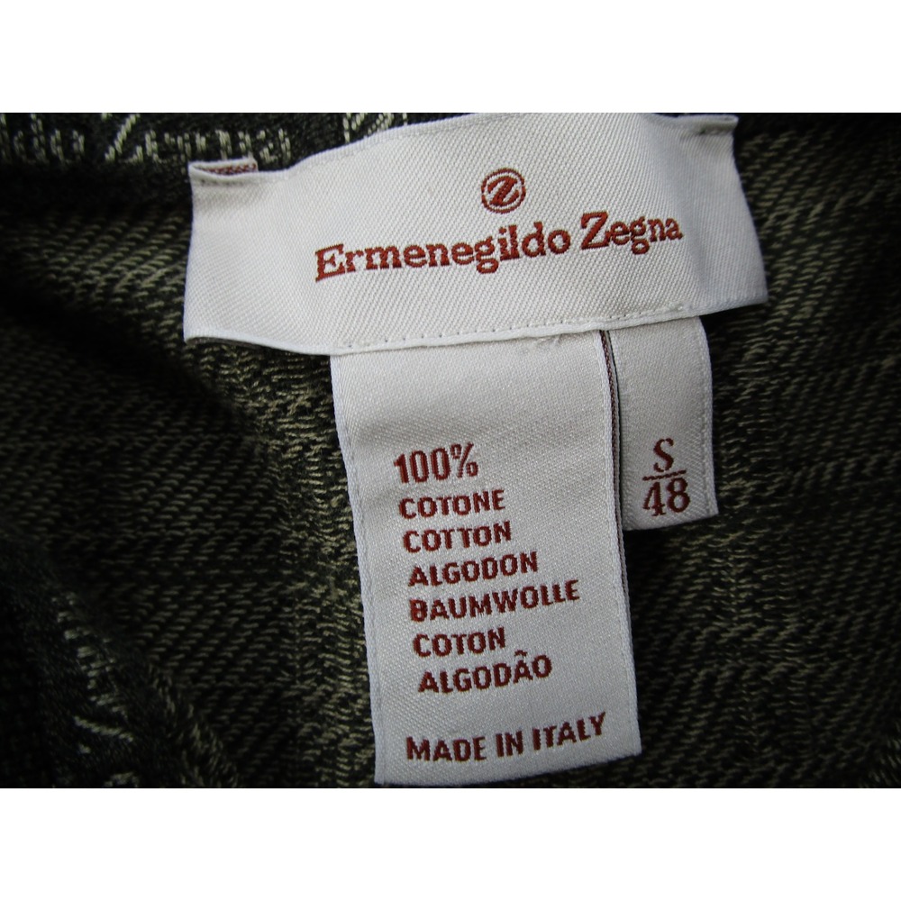 Ermenegildo Zegna Polo Shirt Mens Small Green Tan Grid Cotton Short Sleeve Italy - Picture 3 of 7